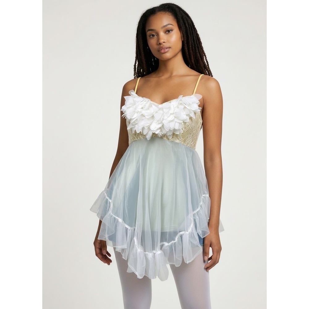 Curtain Call Dance Costume Womens ASM White Blue Lace Petal Lyrical Ballet Fairy - Picture 13 of 16